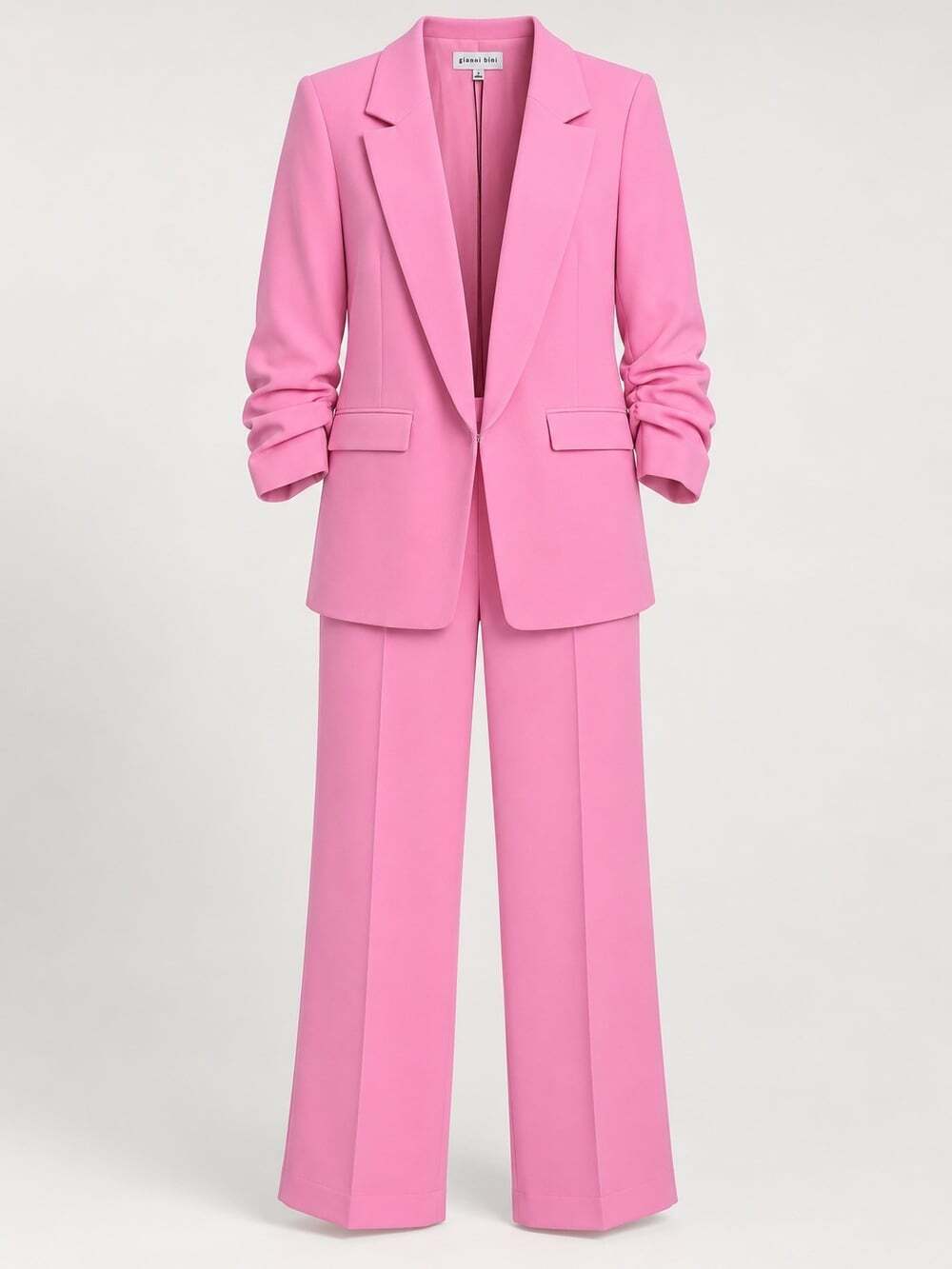Gianni Bini Jemma Pink Ruched Blazer Suit Set 6 4 Open Front Pleated Wide Leg